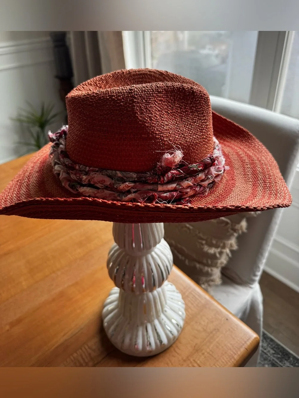 Universal Thread Orange/Rust/Red Hand Braided-Band Wide Brim Bendable Sun Hat